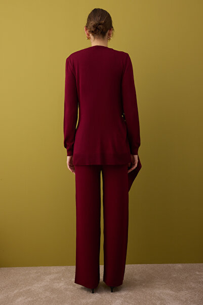 Trendyol Modest Plum Brooch Detailed Knitwear Bottom - Top Set Tctaw26Us00026