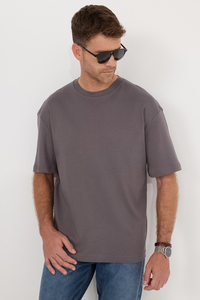 Tudors Unisex Oversize Wide Cut 100% βαμβακερό μαλακό μπλουζάκι με καπνιστό λαιμόκοψη
