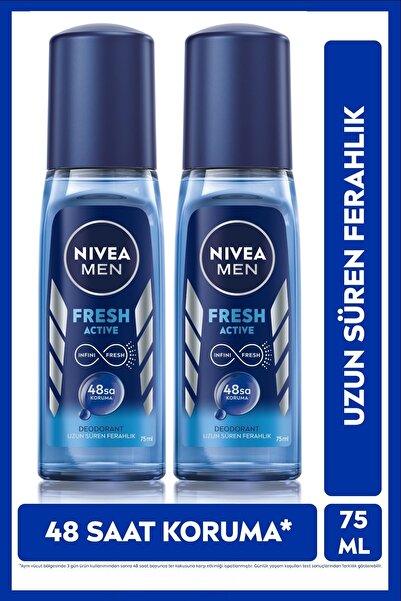 NIVEA MEN Erkek Pump Sprey Deodorant Fresh Active 75ml, 48 Saat Ter Koruması, Uzun Süren Ferahlık, X2 Adet