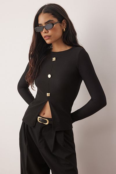 Trendyol Collection Black Ottoman Stand Collar Button Long Sleeve Body Fitting Knitted Blouse Twoaw26Bz00191