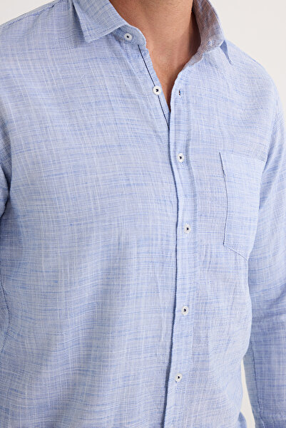 Tudors Erkek Regular Fit Klasik Kesim %100 Pamuk Keten Doku Gömlek