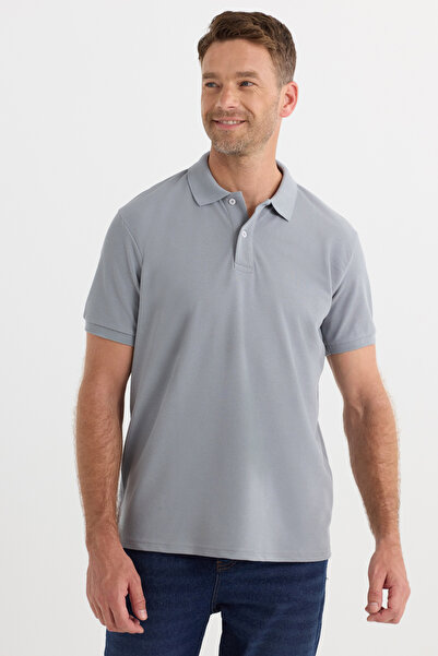 Tudors Men's Regular Fit Classic Cut Cotton Soft Textured Cool Holding Fabric Solid Gray Polo Neck T-Shirt