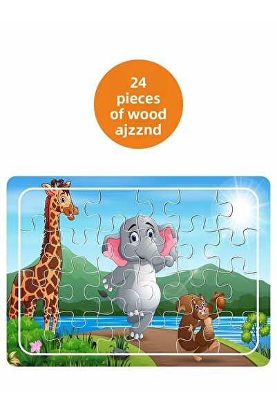 LİPYOS أحجية خشبية مكونة من 24 قطعة من الفيل والزرافة والسنجاب من أصدقائنا ال...