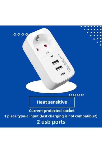 EXENAR محول مقبس مع USB للحماية الحالية - قابس متعدد مع 2 USB إلى 1 مدخل من النوع C