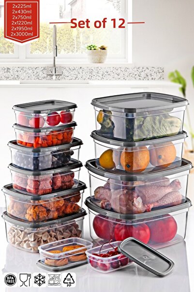 Nandy Home Set of 12 Rectangular Easybox Multi-Purpose Storage Containers Set That Can Be Used in Microwave and Freezer