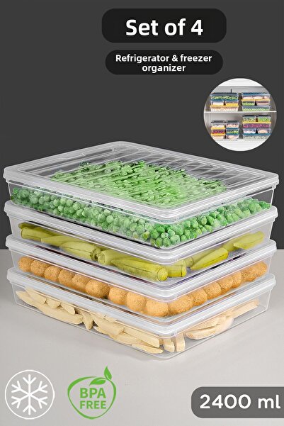 Meleni Home Microwave-Compatible Storage Container with 4 Clear Lids - Organizer Food Supply Container 4X2400Ml