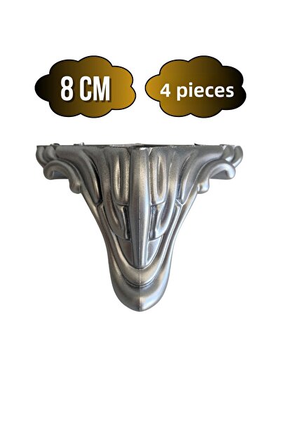 DSYapıAksesuar Picioare din plastic argintiu cu model Lükens, 8 cm, pentru mobilier, masă și dulap (8 cm) (GRI-ARGINTIU) (4 bucăți)