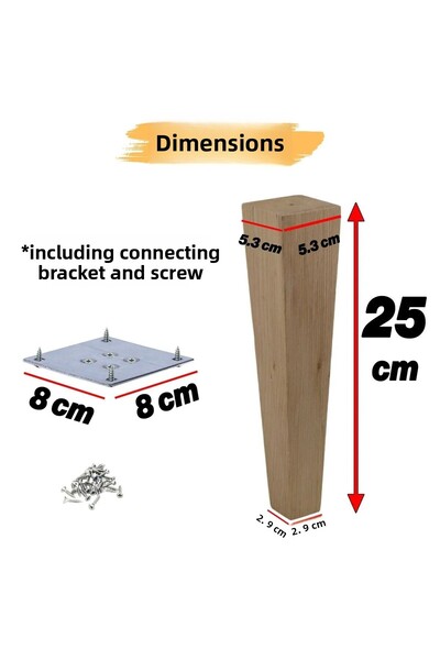 NUBLADO Picioare din lemn 4 bucăți 25 cm pătrați, inclusiv atașament pentru mobilier, canapea, masă de cafea, picioare pentru picioare.