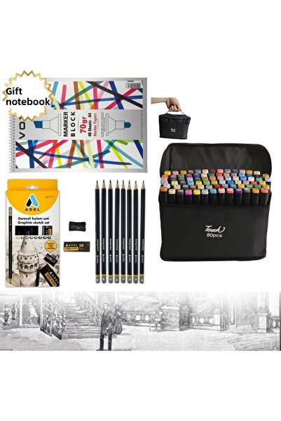 Art Tone Touch Marker Art Double Ended 80 Pieces Pen Set with Cloth Bag + Pen...