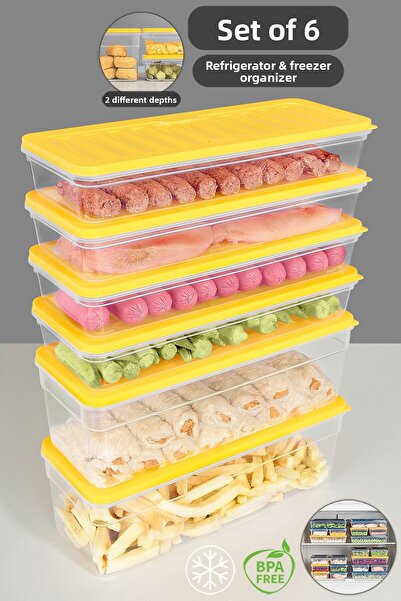 Meleni Home Microwave-Compatible Organizer Set of 6 - Food and Food Storage, Deep and Shallow L Yellow