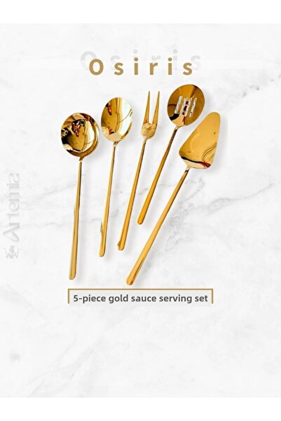 DMR LİFE Osiris Model (8) Piece Gold Sauce Serving Set and Tongs Serving Presentation Set (18/10)