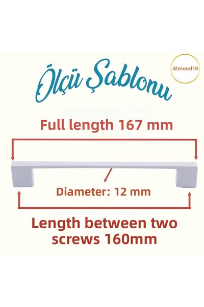 Badem10 Gölcük Mobilier drept - Sertar de bucătărie, Bare metalice Alb 160 mm - 16 cm