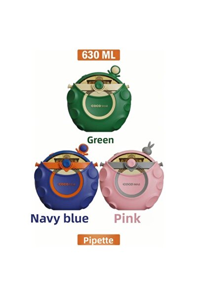 Vagonlife Cocosmile 630ML Silicone Space Theme Children's Tritan Water Bottle with Case and Straw and Strap Navy Blue CS