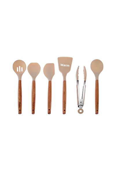 Karaca Darcy New Set de servire 12 bucăți, vârf din silicon, mâner din lemn de fag, bej