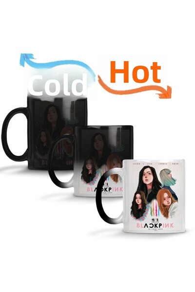 Baskı Dükkanı كوب مج سحري أسود وردي أسود وردي من البورسلين