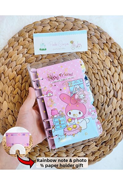 Pembe Çarşı Caiet cu inele Sanrio Lüx, Kuromi, My Melody, Cinnamoroll, Pompom...