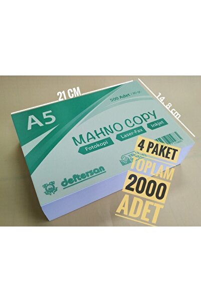 DEFTERSAN ورق نسخ A5 - 4x500 = 2000 قطعة، 80 جرام