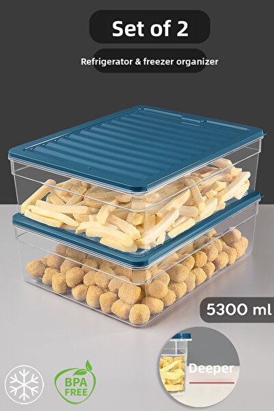 Meleni Home 2-Piece Deep Microwave Compatible 5300ml Blue Organizer Set Food Storage Cabza Organizer