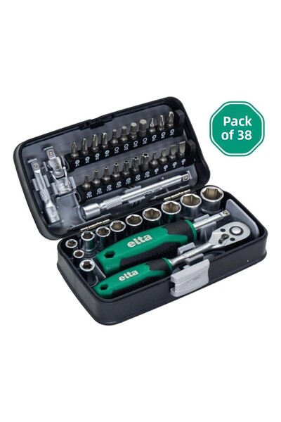 Elta 38 قطعة 1/4 "مجموعة مفاتيح ومقابس السقاطة السداسية