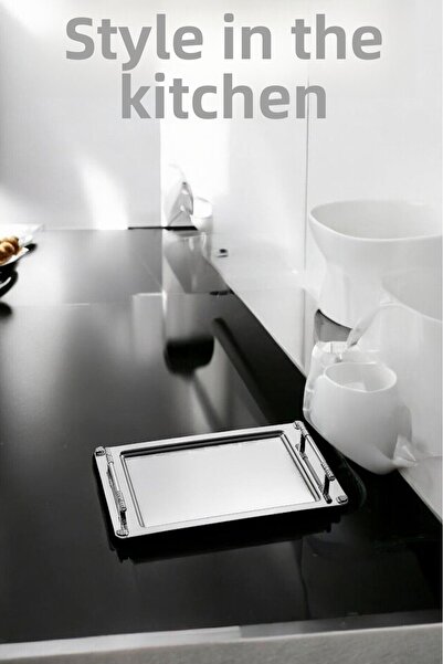 Nehir Paris Satin Stainless Steel Tray Tea Tray - Serving Tray