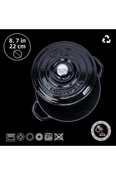 Lava Cast Round Pot Cast Iron Lid New Heritage Series Diameter(Ø)22cm