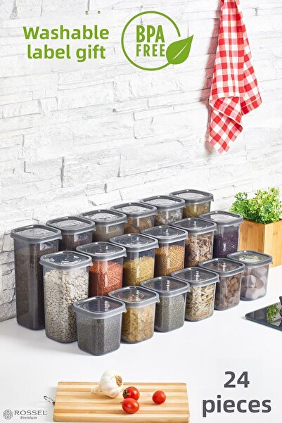 Rossel Premium حاوية تخزين طعام فاخرة مدخنة مكونة من 24 قطعة مع ملصق هدية