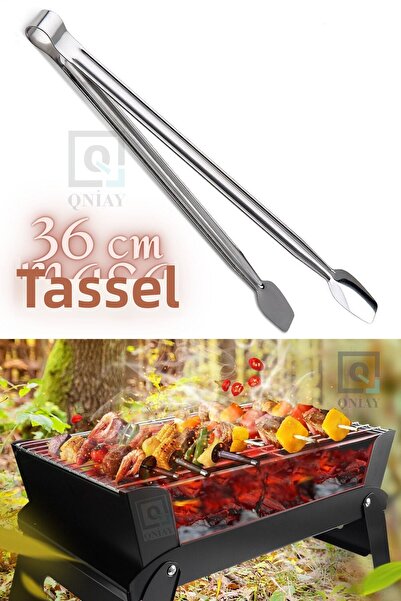 QNİAY Stainless Steel Grill Tongs 36cm Large Size Frying Tongs