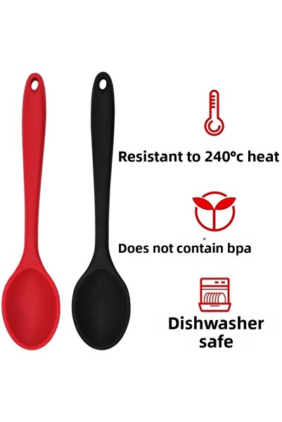 BurcuBilluriye طقم ملاعق طويلة من السيليكون باللونين الأحمر والأسود