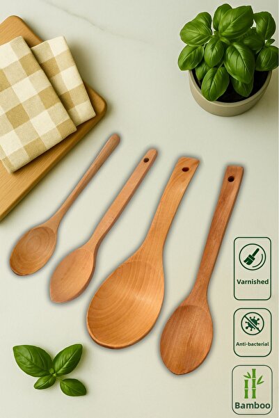 Ülgenev Set of 4 Varnished Bamboo Spoons – Sauce, Rice, Food and Serving Spoons
