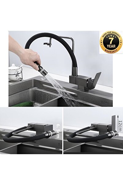 OEM New Anthracite - Kitchen Window Folding Sink Faucet with Spiral and Fountain
