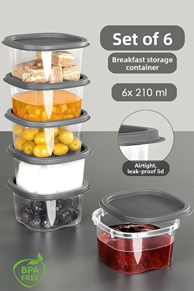 Meleni Home Set of 6 Grey Breakfast - 210 ml Capacity Storage Container