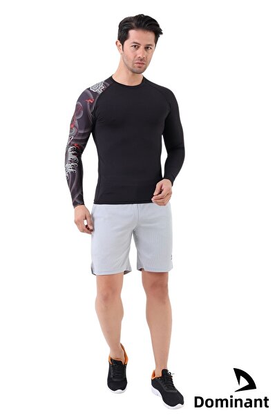 DOMİN SPOR Ανδρικό μακρυμάνικο μονό μανίκι Ψηφιακή στάμπα συμπίεσης Fitness Gym Sports Body Tshirt