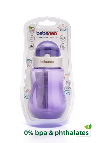 BEBENEO زجاجة مياه للأطفال سعة 250 مل مع مصاصة - غطاء عملي، خالية من مادة BPA