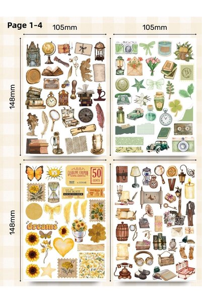 alışveriş kurdu Set of 8 Vintage Sticker Labels - Planner Agenda Phone Tablet Laptop Bullet Journal Sticker