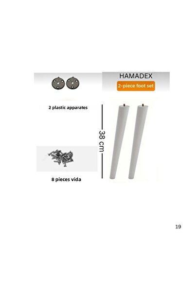 HAMADEX 38 cm alb, masă de cafea, unitate TV, picior scaun, taburet, picior conic