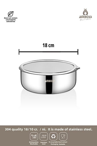Amboss Steelbox 2 Pieces Stainless Steel Transparent Lid Storage Box 18 cm