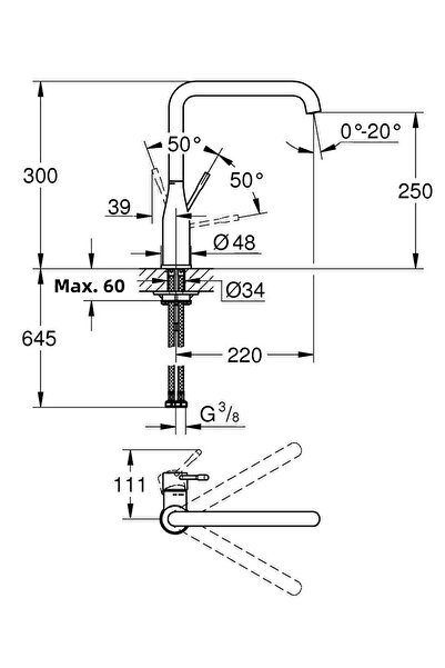 Grohe Grohe Essence 30505KF0 kitchen faucet, 3/8'', high swivel spout, ceramic cartridge, Black