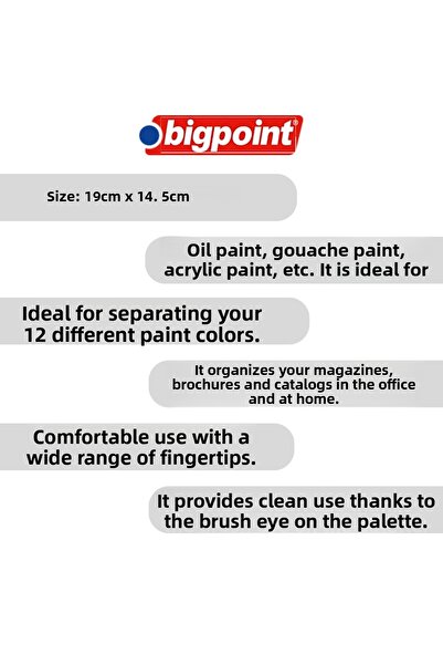 Bigpoint 19 cm White Godeli Palette - Durable Plastic Material, for Paint Mixing and Application