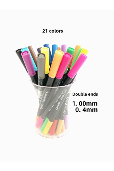 Caretta Twinliner Thin and Thick Double Tip Pen 21 Colors Set with Crystal Pen Holder