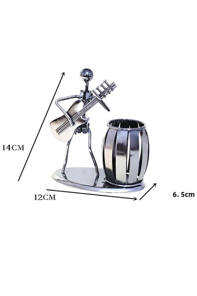 SUME Decorative Bass Guitar Playing Man Metal Pen Holder Table Ornament