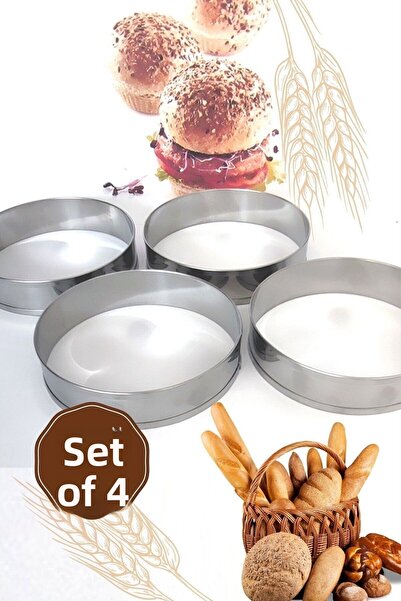 WorkAsist مجموعة قوالب خبز خبز الهامبرغر مكونة من 4 قطع (ملعقة فولاذية، قطاعة عجين، مكشطة عجين كهدية)