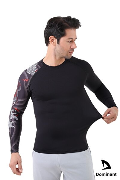 DOMİN SPOR Ανδρικό μακρυμάνικο μονό μανίκι Ψηφιακή στάμπα συμπίεσης Fitness Gym Sports Body Tshirt