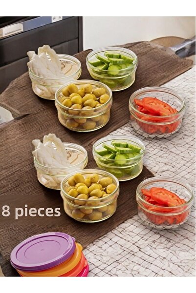 Paşabahçe Zuri Colored Covered Breakfast, Jam Holder, Glass Storage Container 400 Cc - 8 Pieces