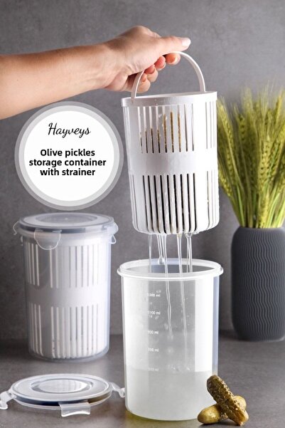 Hayveys Olive Pickle Storage Container with Strainer and Lock Lid Microwaveable 1500 ml (G-16)