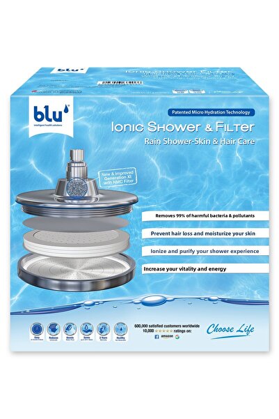Blu Intelligent Health Solutions blu Ionic Shower Filter - Rain Shower - Removes Chlorine & Harmful Pollutants - Chrome