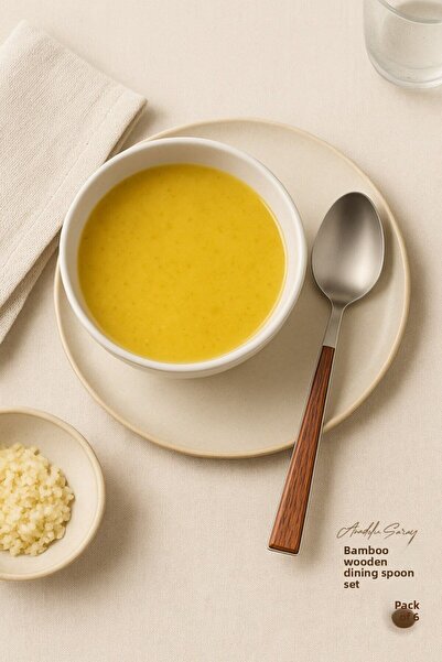 Anadolu Saray 6 Pieces Wooden Bamboo Look Plastic Detailed Tablespoon Set |   6 Piece Luxury Tablespoon Set