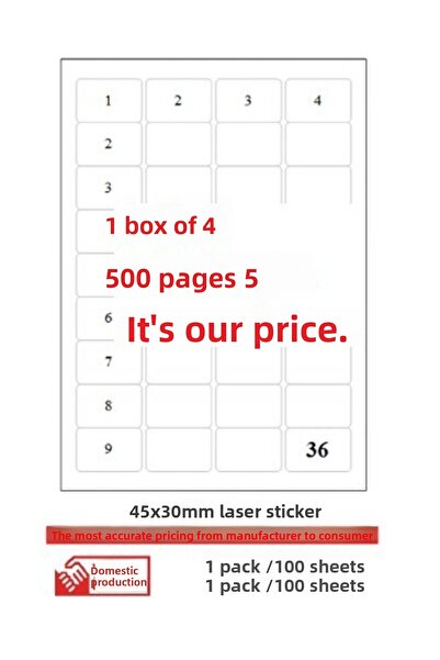 A1 Etiket A1-2036 500 A4 Sheets Laser Label 45 X 30 Mm 36 Labels in A4 Sheet