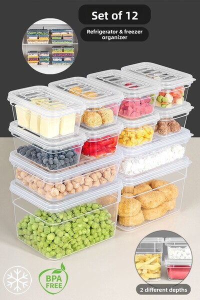 Meleni Home 12 Piece Deep and Shallow Food Storage Container Set - Transparent Lid Microwave Compatible Organizer Organizer