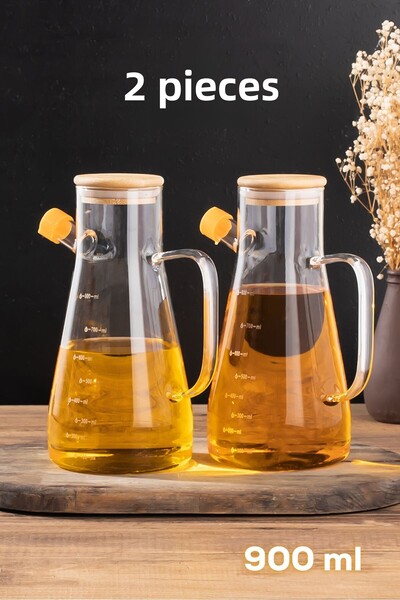 Porsima 401275 2 قطعة أليسا غطاء من الخيزران البورسليكات مقياس وعاء زيت زجاجي...