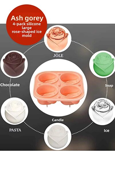 Anadolu Saray 2 Pcs Practical 4-Piece Silicone Large Rose Shaped Ice Mold |   4 Silicone Rose Ice Molds |   Presentation Ice